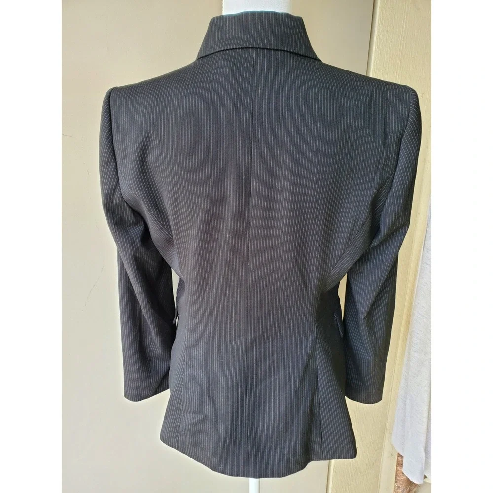 White House Black Market Pin Striped Blazer Womens 6 Black Double Breasted Lined